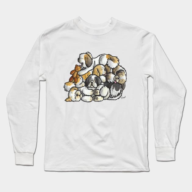 Shih Tzu sleeping pile Long Sleeve T-Shirt by animalartbyjess